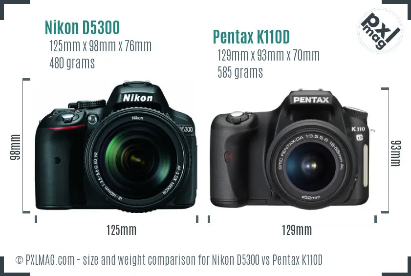 Nikon D5300 vs Pentax K110D size comparison