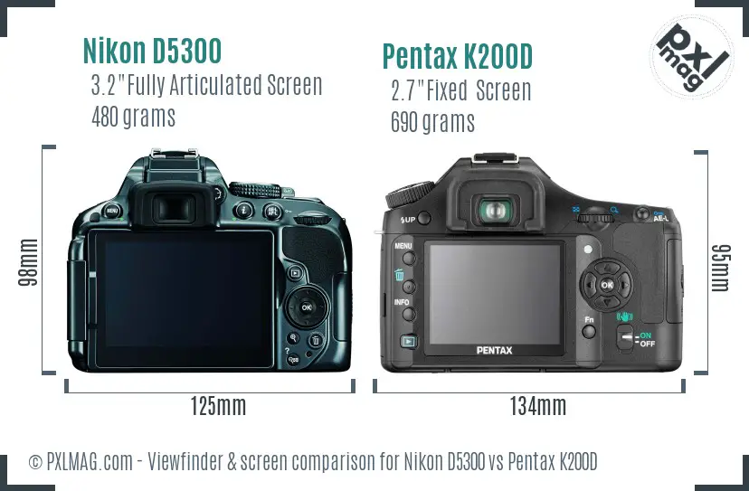 Nikon D5300 vs Pentax K200D Screen and Viewfinder comparison
