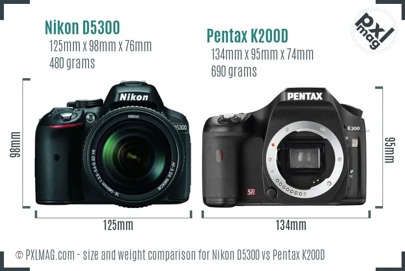 Nikon D5300 vs Pentax K200D size comparison