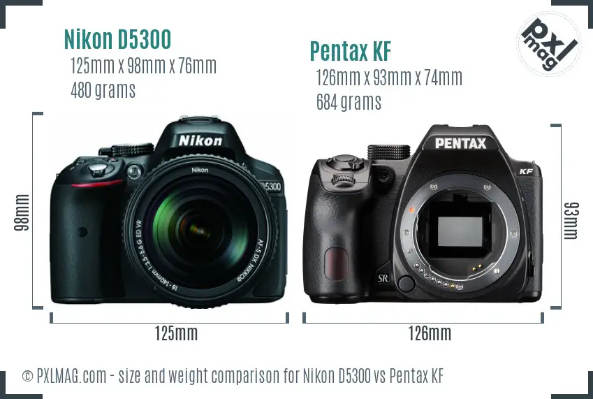Nikon D5300 vs Pentax KF size comparison