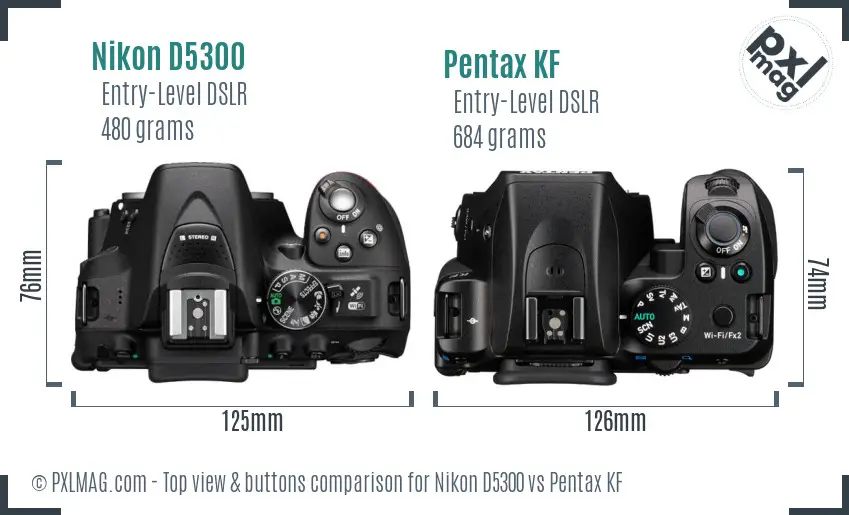 Nikon D5300 vs Pentax KF top view buttons comparison