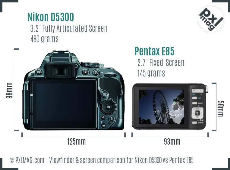 Nikon D5300 vs Pentax E85 Screen and Viewfinder comparison