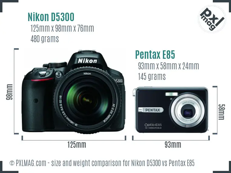 Nikon D5300 vs Pentax E85 size comparison