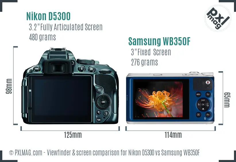 Nikon D5300 vs Samsung WB350F Screen and Viewfinder comparison