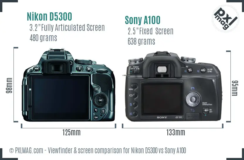Nikon D5300 vs Sony A100 Screen and Viewfinder comparison
