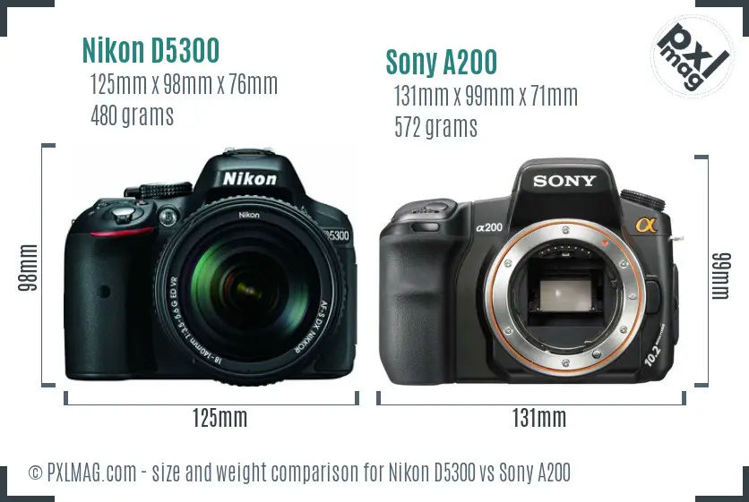 Nikon D5300 vs Sony A200 size comparison
