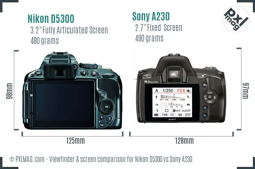 Nikon D5300 vs Sony A230 Screen and Viewfinder comparison