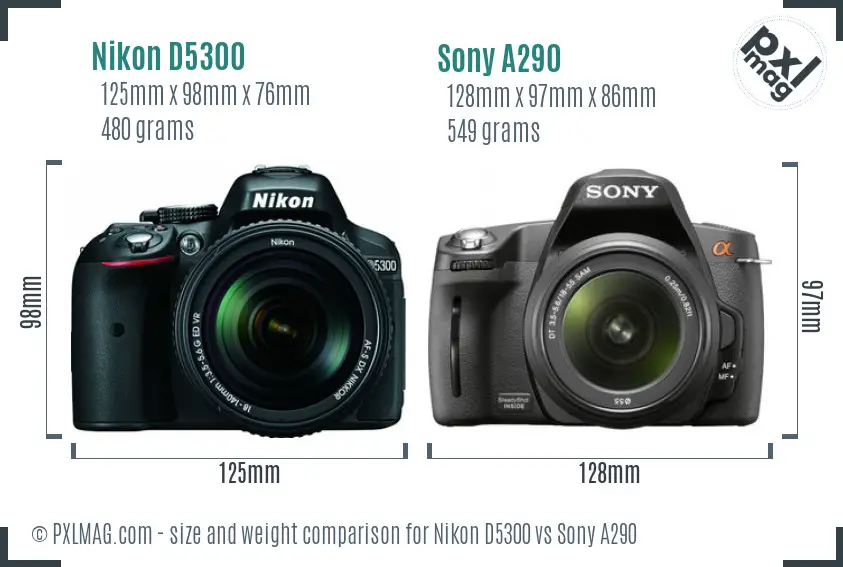 Nikon D5300 vs Sony A290 size comparison