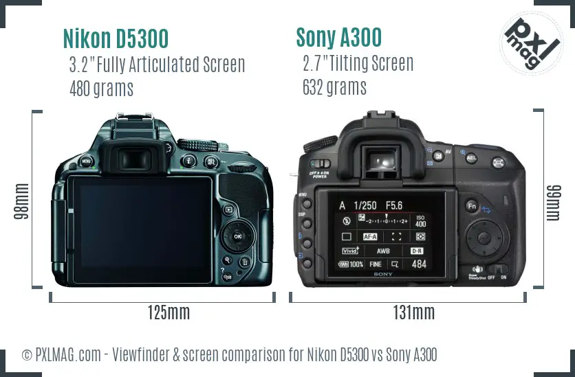 Nikon D5300 vs Sony A300 Screen and Viewfinder comparison