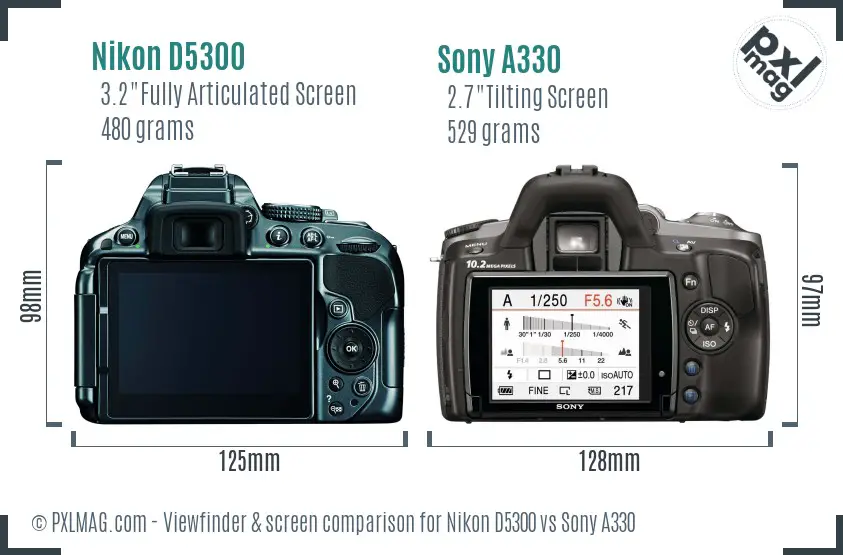 Nikon D5300 vs Sony A330 Screen and Viewfinder comparison