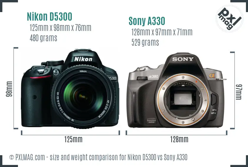 Nikon D5300 vs Sony A330 size comparison
