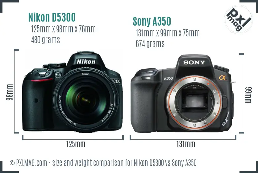 Nikon D5300 vs Sony A350 size comparison