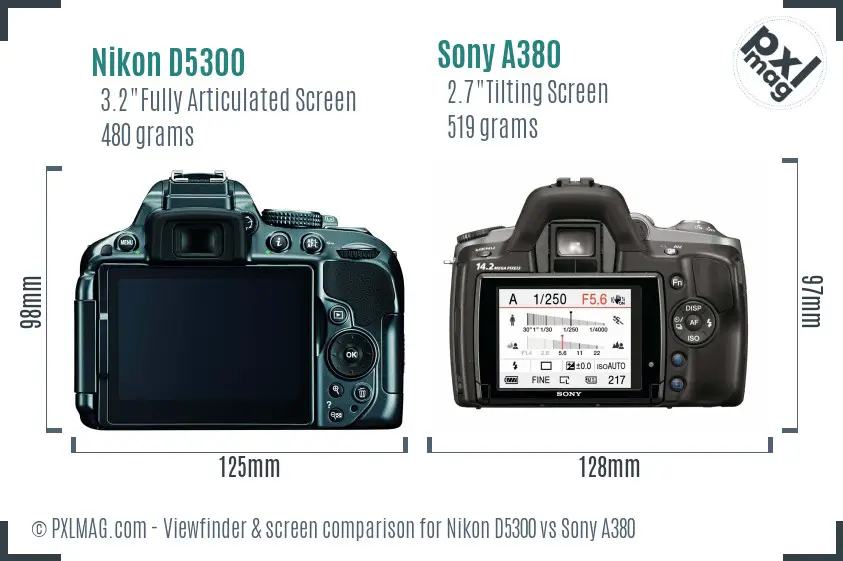 Nikon D5300 vs Sony A380 Screen and Viewfinder comparison