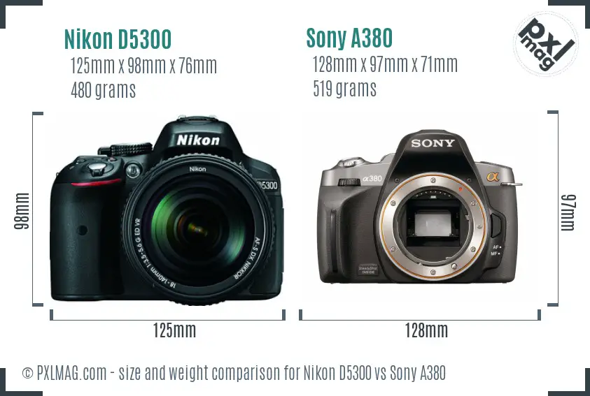 Nikon D5300 vs Sony A380 size comparison