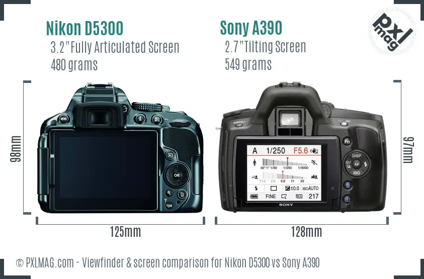 Nikon D5300 vs Sony A390 Screen and Viewfinder comparison