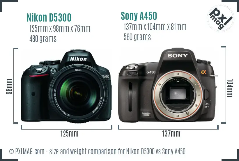 Nikon D5300 vs Sony A450 size comparison