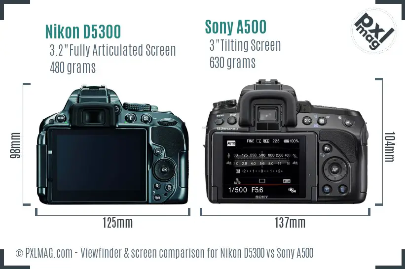 Nikon D5300 vs Sony A500 Screen and Viewfinder comparison