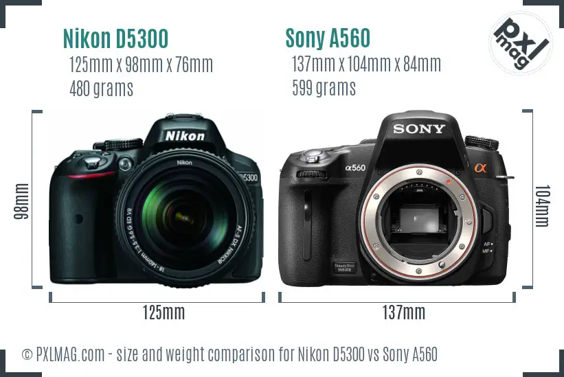 Nikon D5300 vs Sony A560 size comparison