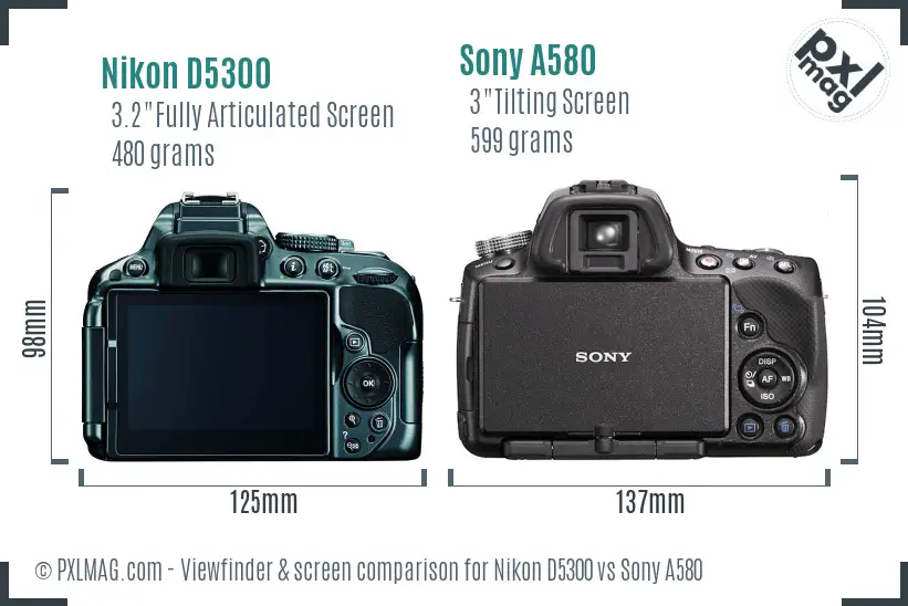 Nikon D5300 vs Sony A580 Screen and Viewfinder comparison