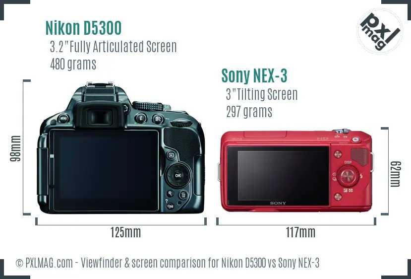 Nikon D5300 vs Sony NEX-3 Screen and Viewfinder comparison Nikon D5300 vs Sony NEX-3 Screen and Viewfinder comparison