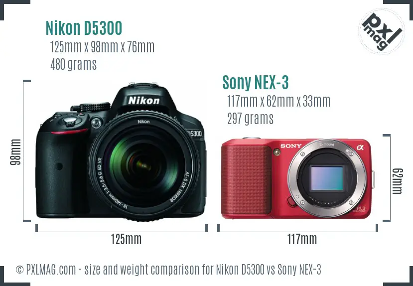 Nikon D5300 vs Sony NEX-3 size comparison Nikon D5300 vs Sony NEX-3 size comparison