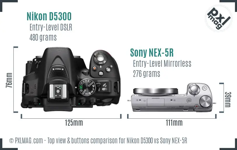 Nikon D5300 vs Sony NEX-5R top view buttons comparison Nikon D5300 vs Sony NEX-5R top view buttons comparison
