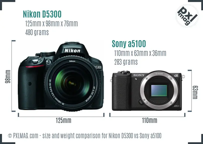 Nikon D5300 vs Sony a5100 size comparison