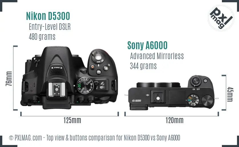 Nikon D5300 vs Sony A6000 top view buttons comparison Nikon D5300 vs Sony A6000 top view buttons comparison