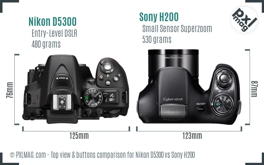 Nikon D5300 vs Sony H200 top view buttons comparison Nikon D5300 vs Sony H200 top view buttons comparison