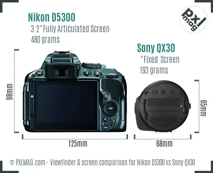 Nikon D5300 vs Sony QX30 Screen and Viewfinder comparison