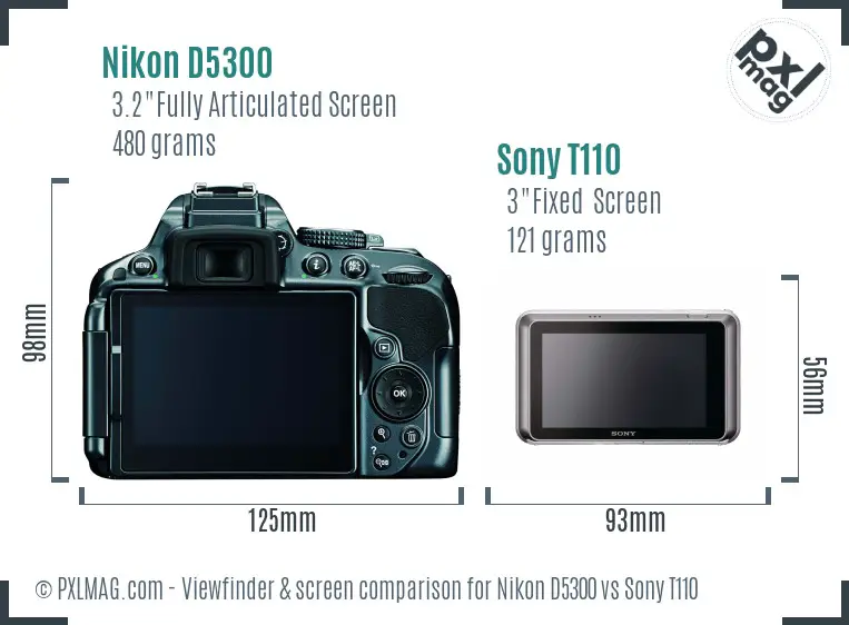 Nikon D5300 vs Sony T110 Screen and Viewfinder comparison
