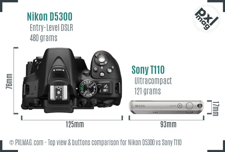 Nikon D5300 vs Sony T110 top view buttons comparison