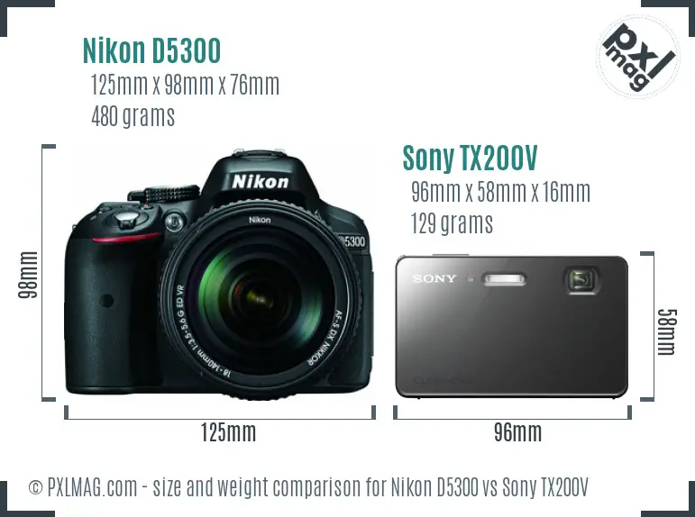 Nikon D5300 vs Sony TX200V size comparison