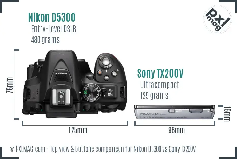 Nikon D5300 vs Sony TX200V top view buttons comparison