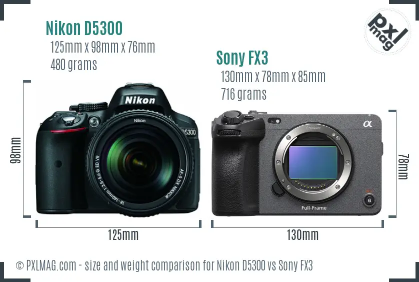 Nikon D5300 vs Sony FX3 size comparison Nikon D5300 vs Sony FX3 size comparison