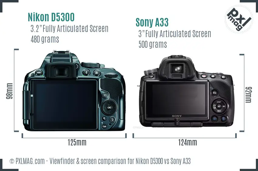 Nikon D5300 vs Sony A33 Screen and Viewfinder comparison