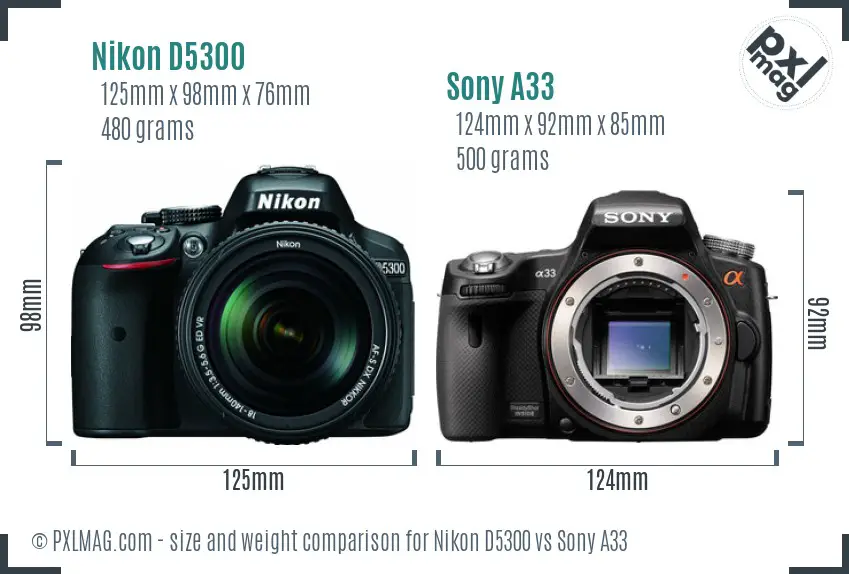 Nikon D5300 vs Sony A33 size comparison