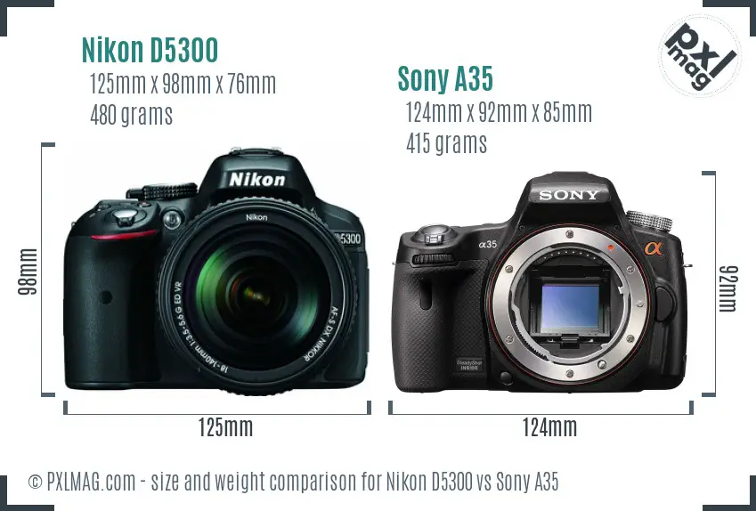 Nikon D5300 vs Sony A35 size comparison