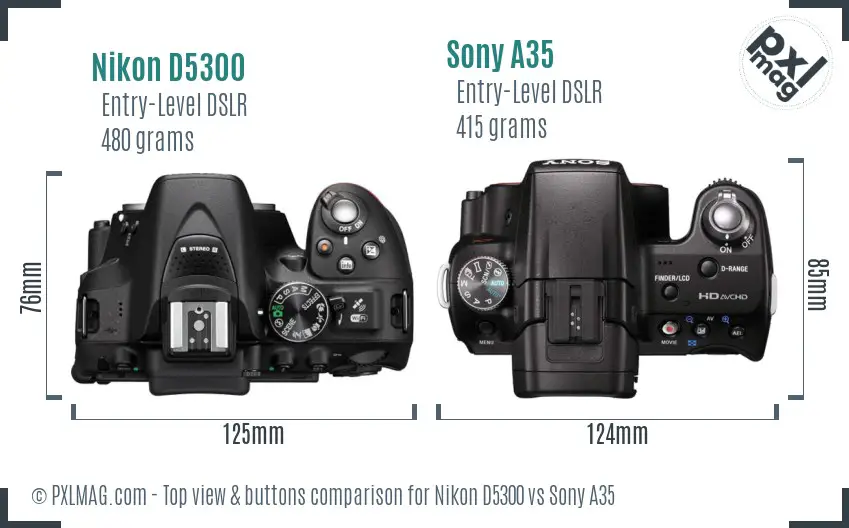 Nikon D5300 vs Sony A35 top view buttons comparison