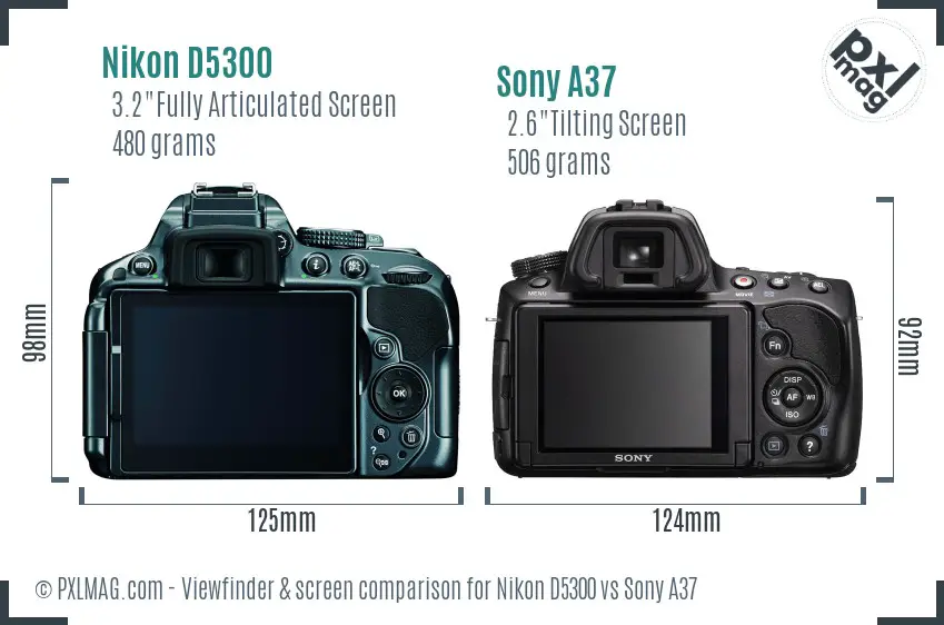 Nikon D5300 vs Sony A37 Screen and Viewfinder comparison