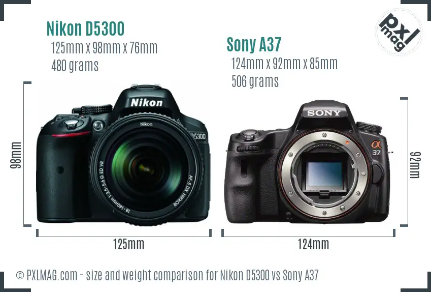 Nikon D5300 vs Sony A37 size comparison