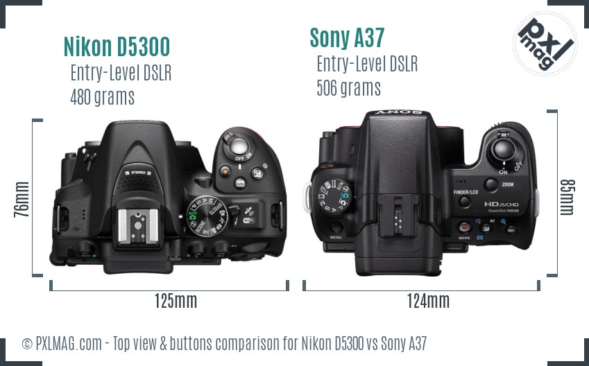 Nikon D5300 vs Sony A37 top view buttons comparison