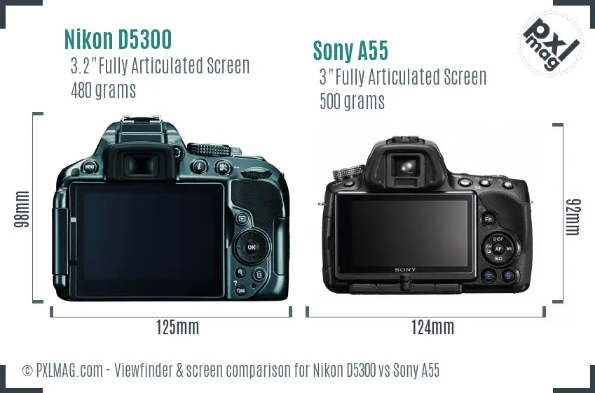 Nikon D5300 vs Sony A55 Screen and Viewfinder comparison