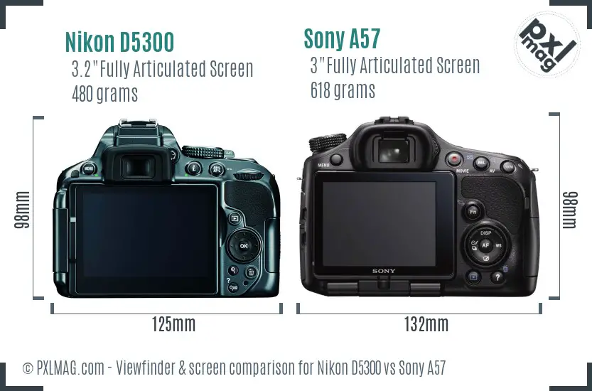 Nikon D5300 vs Sony A57 Screen and Viewfinder comparison