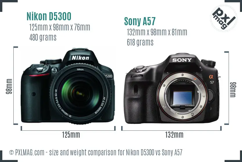 Nikon D5300 vs Sony A57 size comparison