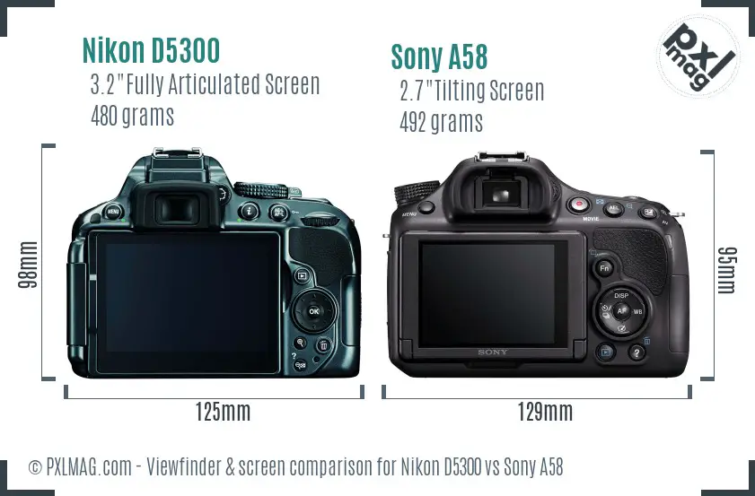 Nikon D5300 vs Sony A58 Screen and Viewfinder comparison