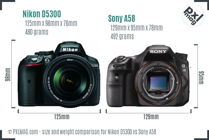 Nikon D5300 vs Sony A58 size comparison