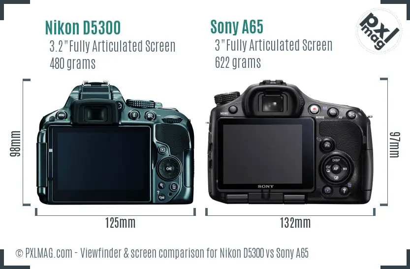Nikon D5300 vs Sony A65 Screen and Viewfinder comparison