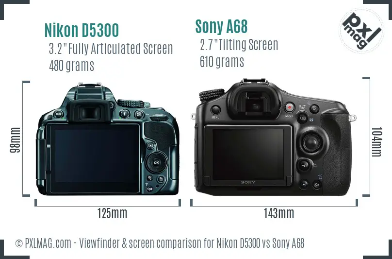 Nikon D5300 vs Sony A68 Screen and Viewfinder comparison