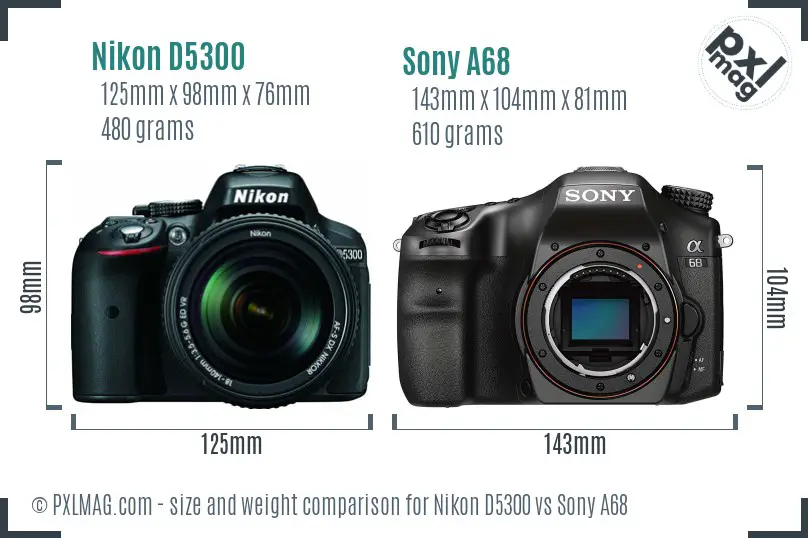 Nikon D5300 vs Sony A68 size comparison
